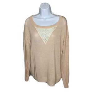 Soft Surroundings Womens Sweater Pink & Lace Size Large Linen Cotton Long Sleeve